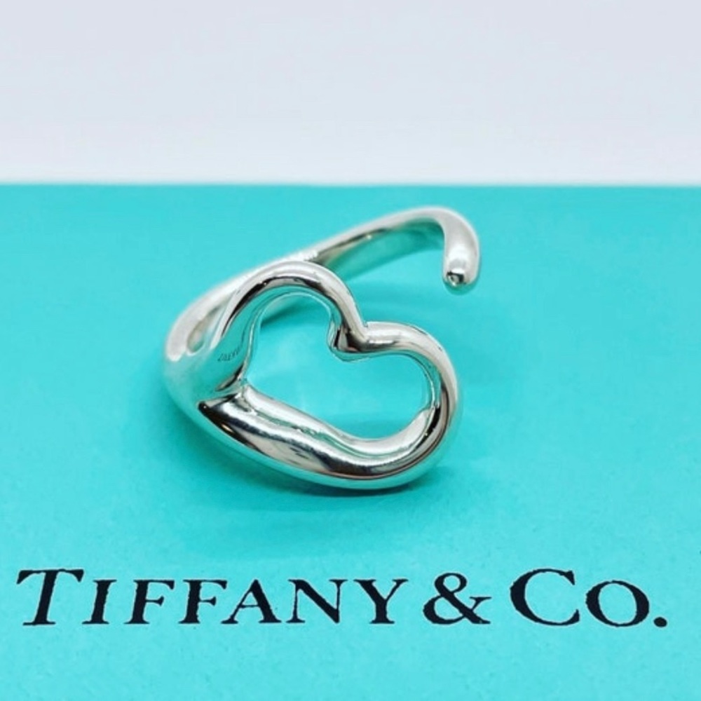 Authentic Tiffany “Open Heart” sterling ring sz 5.5. With box, pouch, ribbon!